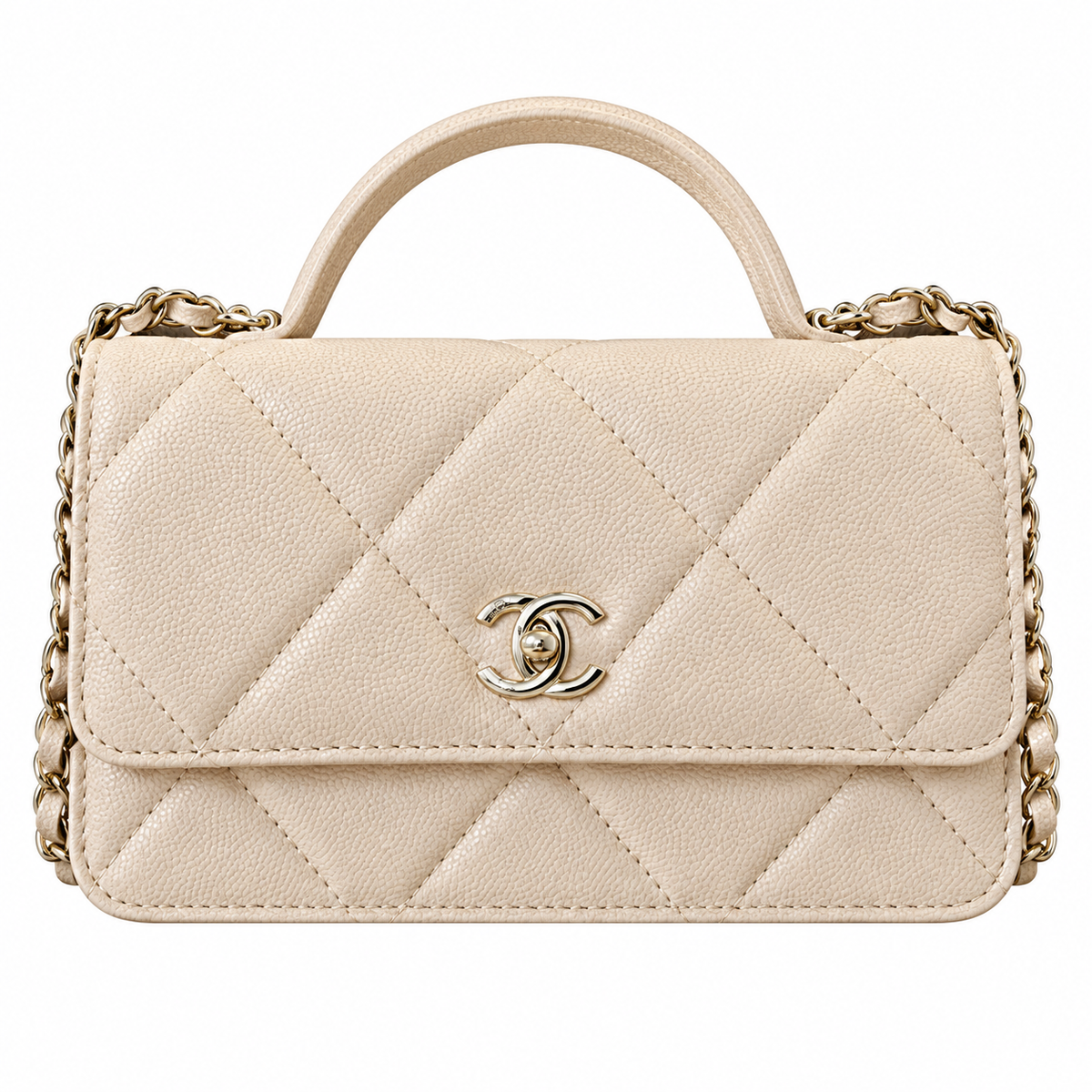Chanel Trendy CC Quilted Aged Calfskin Top Handle WOC Cream 19cm