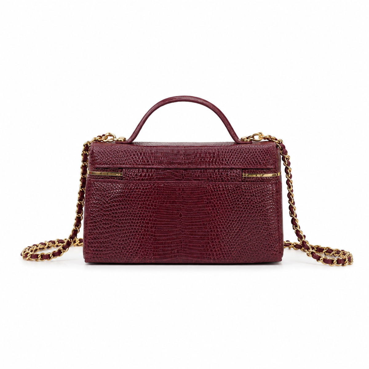 Chanel Burgundy Lizard-Embossed Leather Mini Top Handle Flap Bag