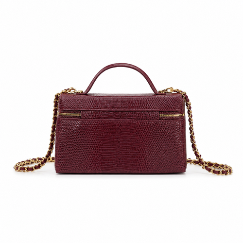 Chanel Burgundy Lizard-Embossed Leather Mini Top Handle Flap Bag