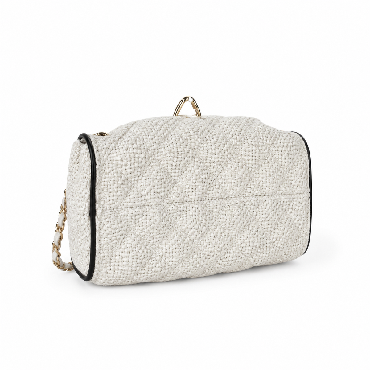 Chanel White Quilted Tweed Classic Flap Bag with Gold Chain
