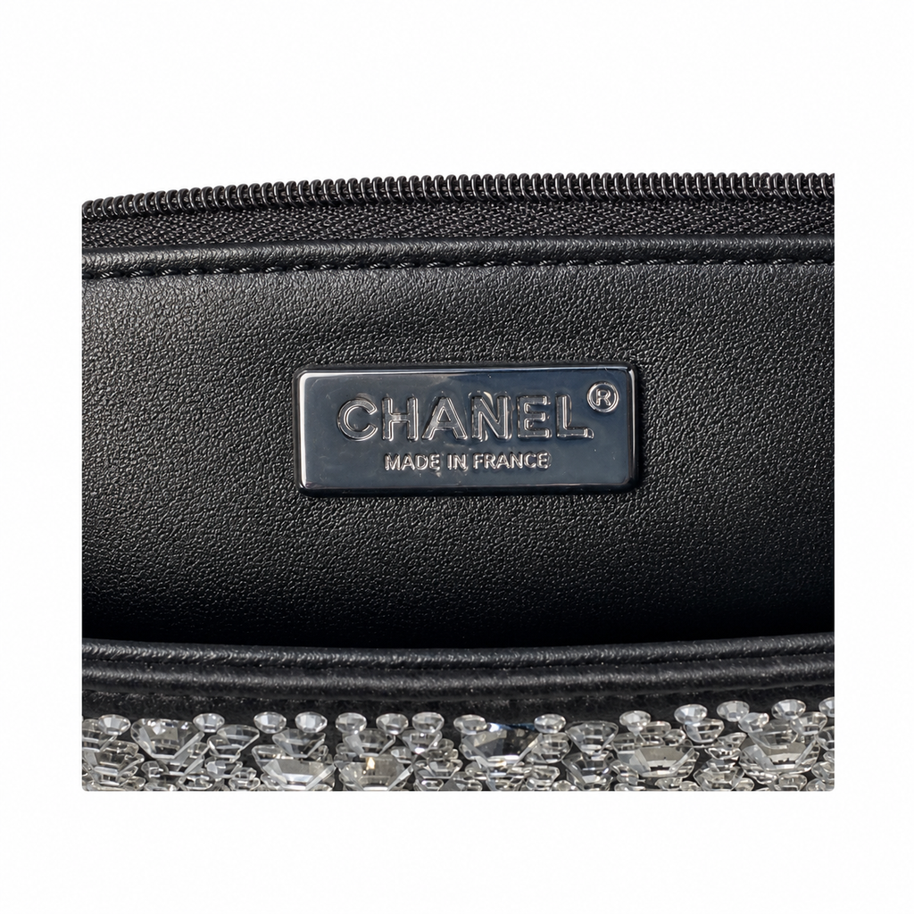 Chanel Gunmetal Crystal Embellished Classic Flap Bag Silver CC Chain