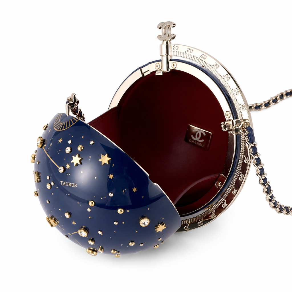Chanel Taurus Constellation Celestial Globe Minaudière Evening Bag | Navy Enamel | Crystal Stars | Silver CC | 18×11×11cm