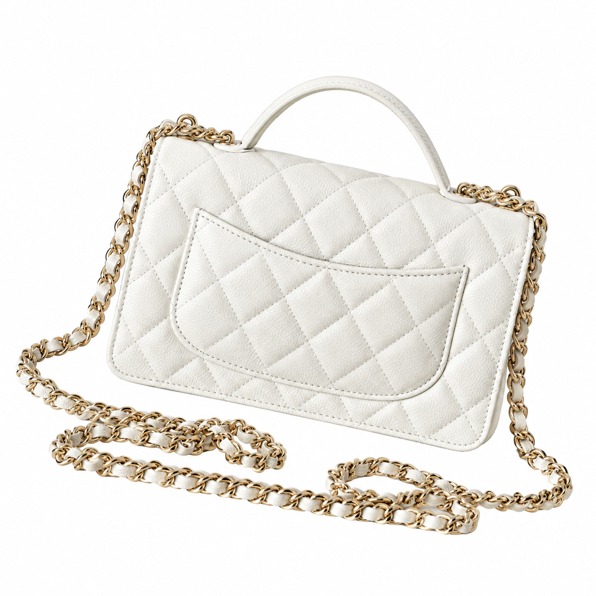 Chanel Mini Flap Bag with Top Handle White Lambskin Gold CC Hardware 18.5cm