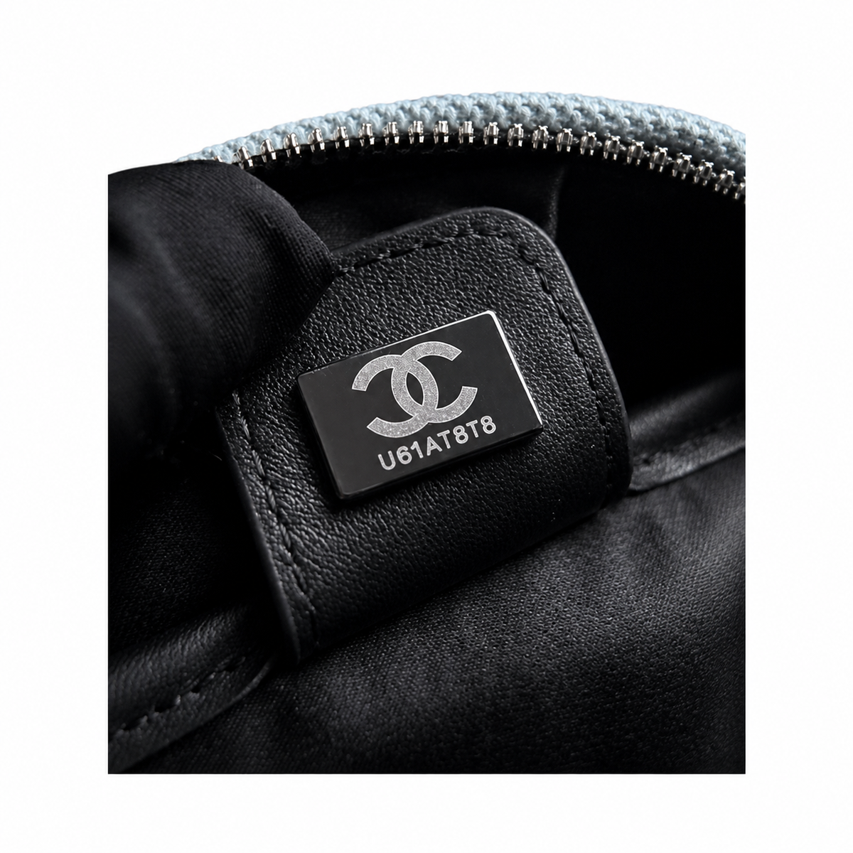 Chanel Ice Blue Canvas Oval Sport Shoulder Bag | Black CC | Adjustable Strap | 17×32×13cm