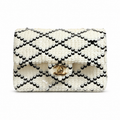 Chanel Black & White Sequin Quilted Classic Flap Shoulder Bag | Gold CC | 14×21×8cm