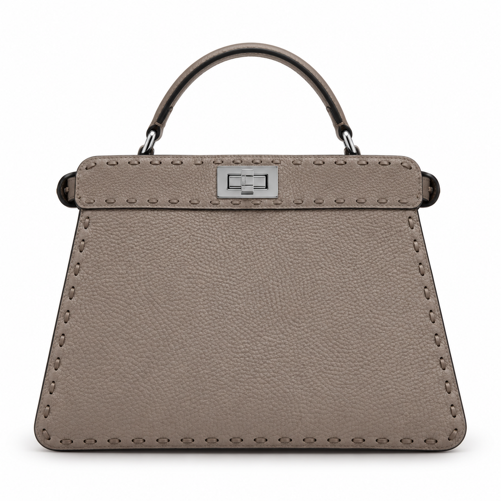 Fendi Peekaboo ISeeU Petit – Dove Grey Selleria Stitched Leather Bag