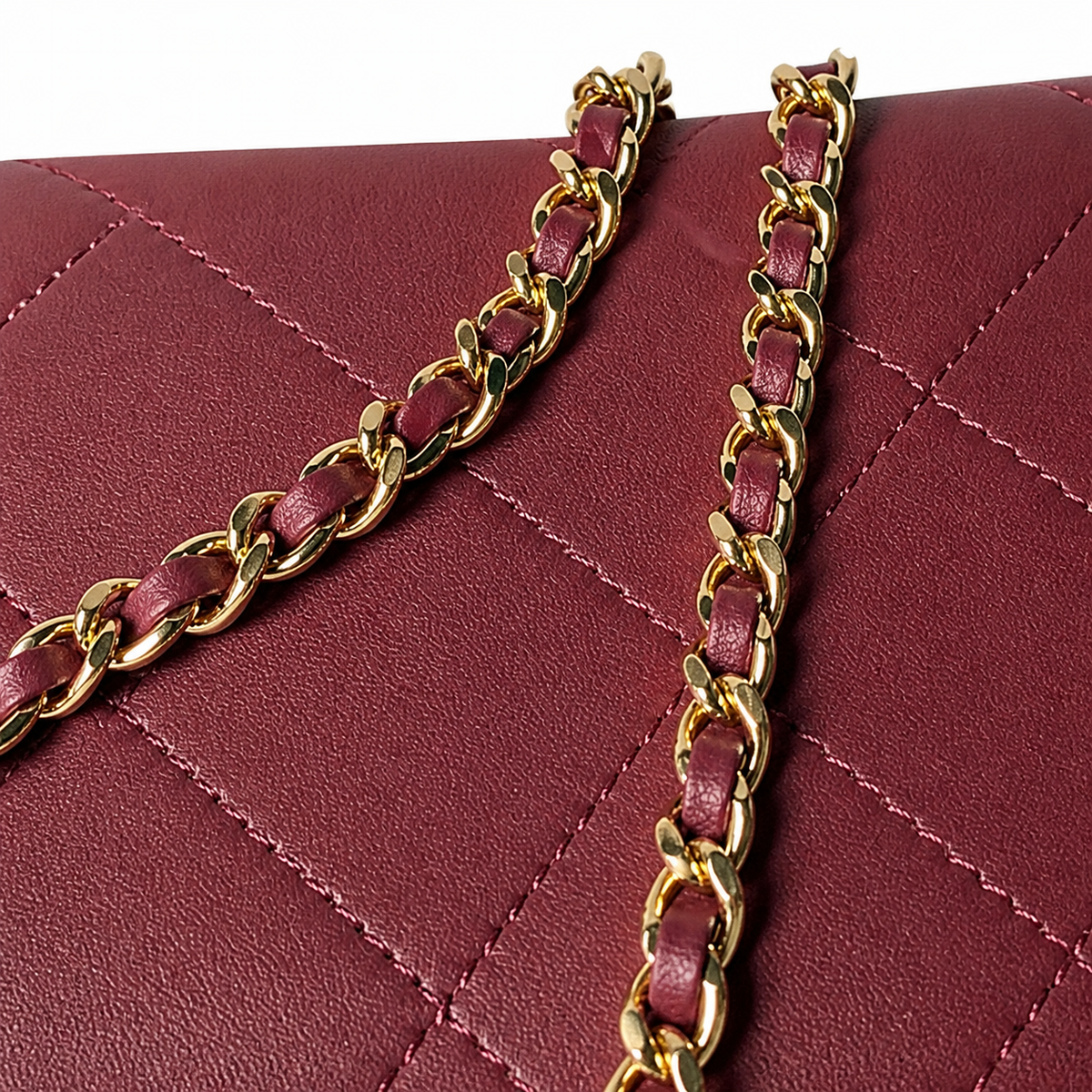 Chanel Mini Box Bag | Burgundy Quilted Lambskin Gold Chain Top Handle | 23cm