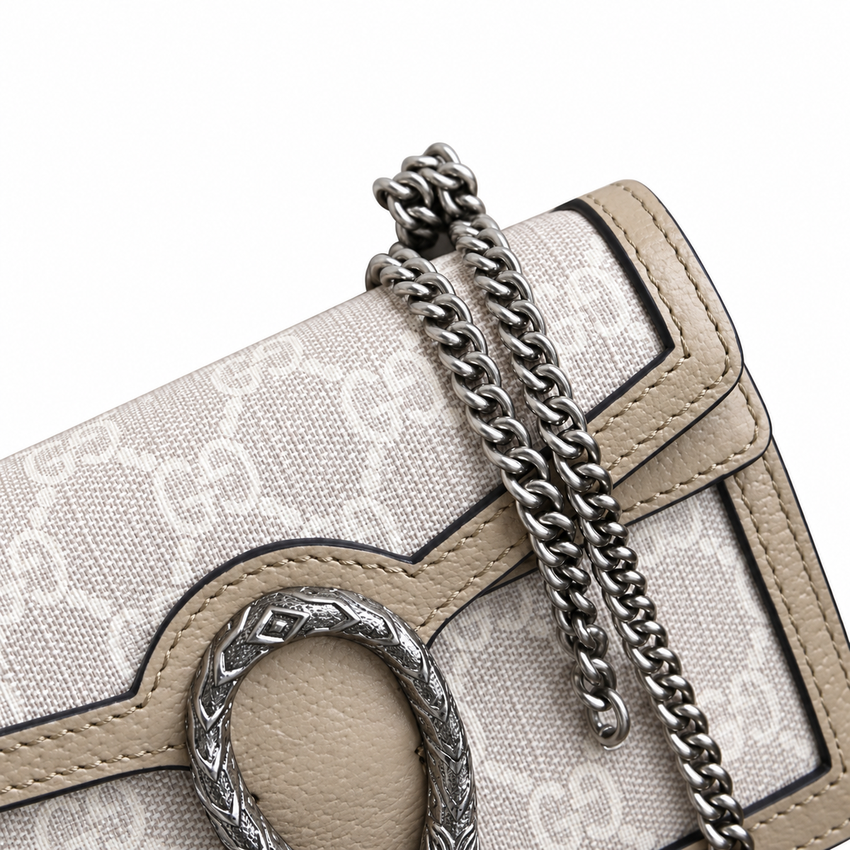Gucci Dionysus Mini Bag in White GG Supreme Canvas with Ivory Leather Trim