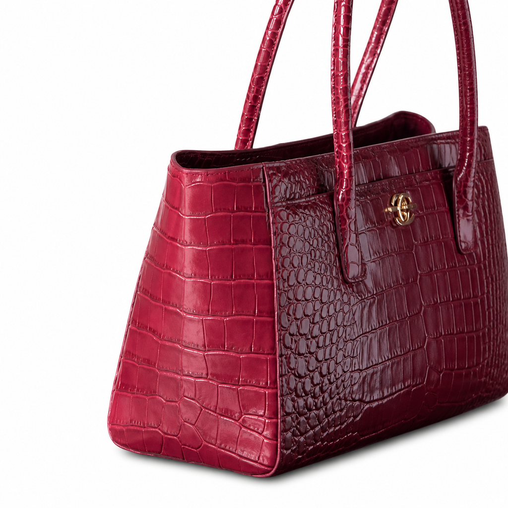 Chanel Burgundy Crocodile Embossed Leather Executive Tote Bag | Gold CC Turn-Lock | Dual Handles | 39×20×13cm