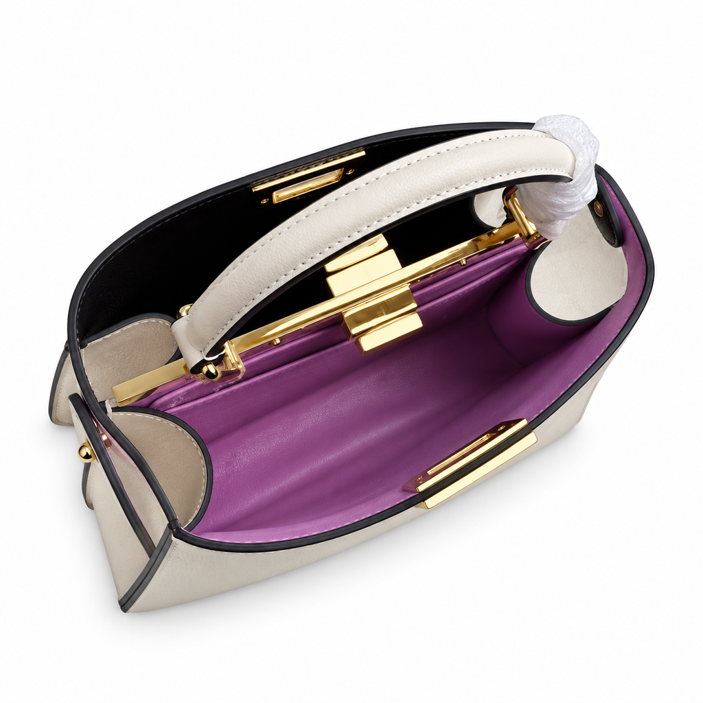 Fendi Peekaboo ISeeU Mini – Ivory Calfskin & Purple Suede Interior