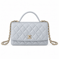 Chanel Mini Flap Bag with Top Handle Iridescent Light Blue Caviar Gold Hardware 18.5cm
