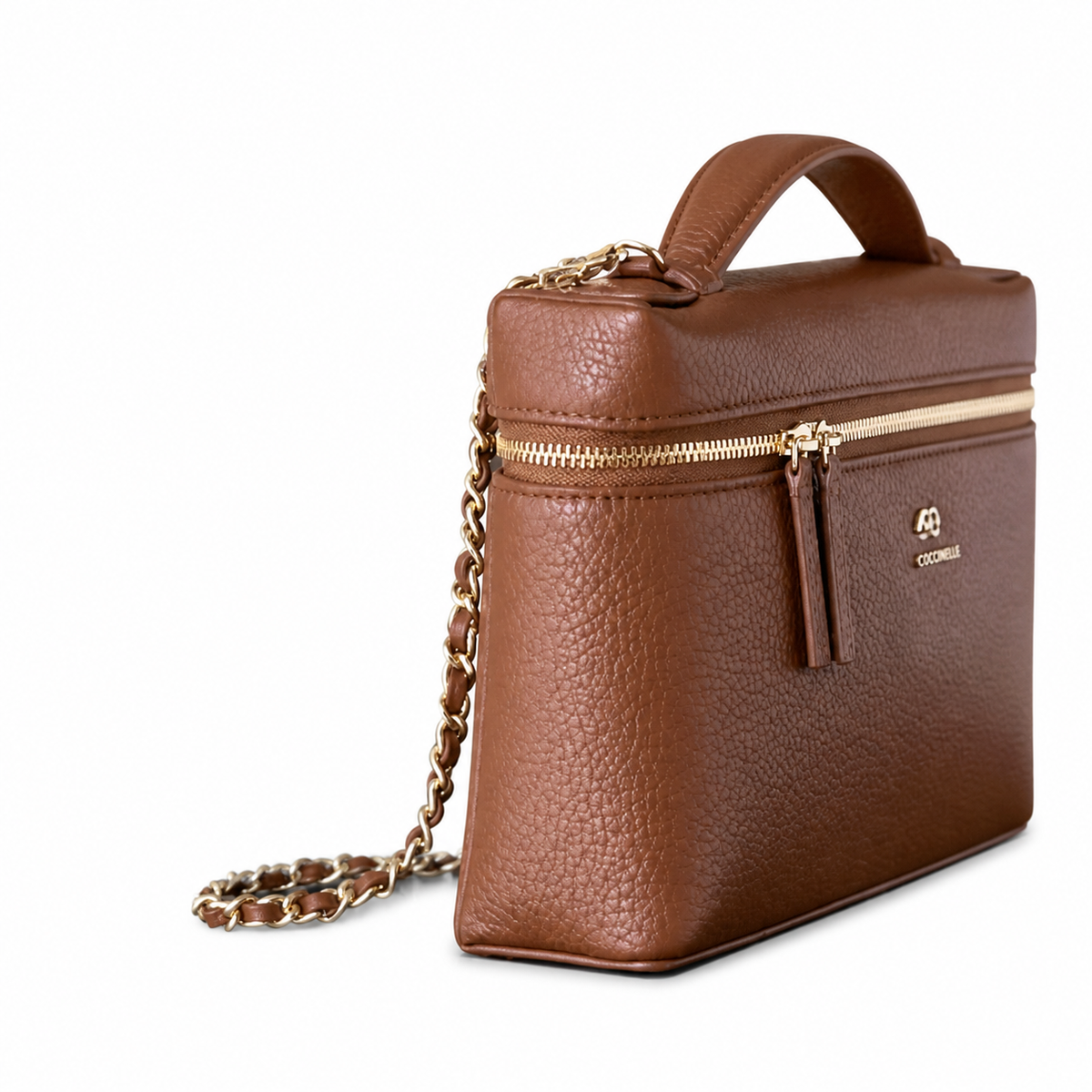 Chanel Brown Caviar Leather Vanity Case Crossbody Bag | Gold CC | Top Handle | 15×23×5cm