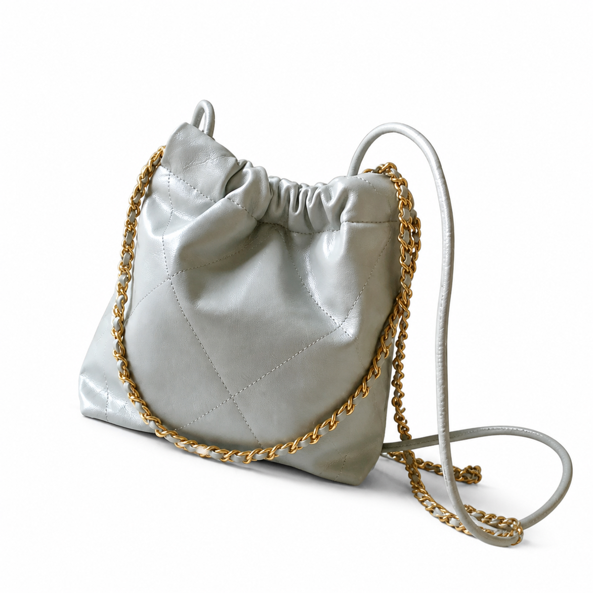 Chanel 22 Mini Bag Pearl White Quilted Calfskin Gold Chain
