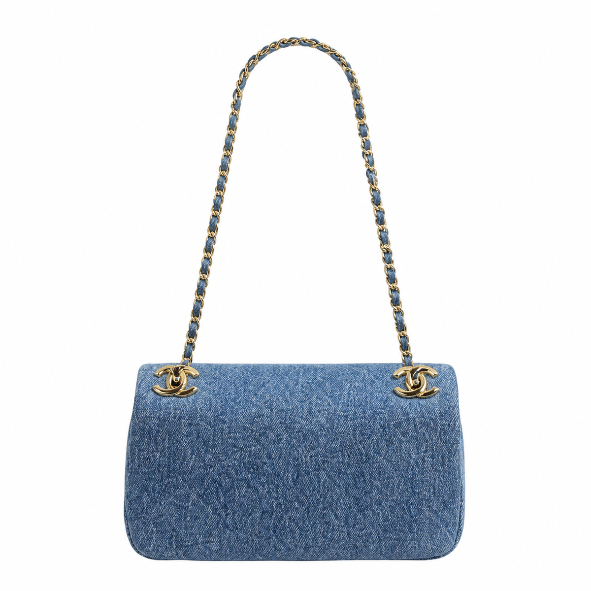 CHANEL Blue Denim Quilted Classic Flap Bag Dual CC Gold Chain