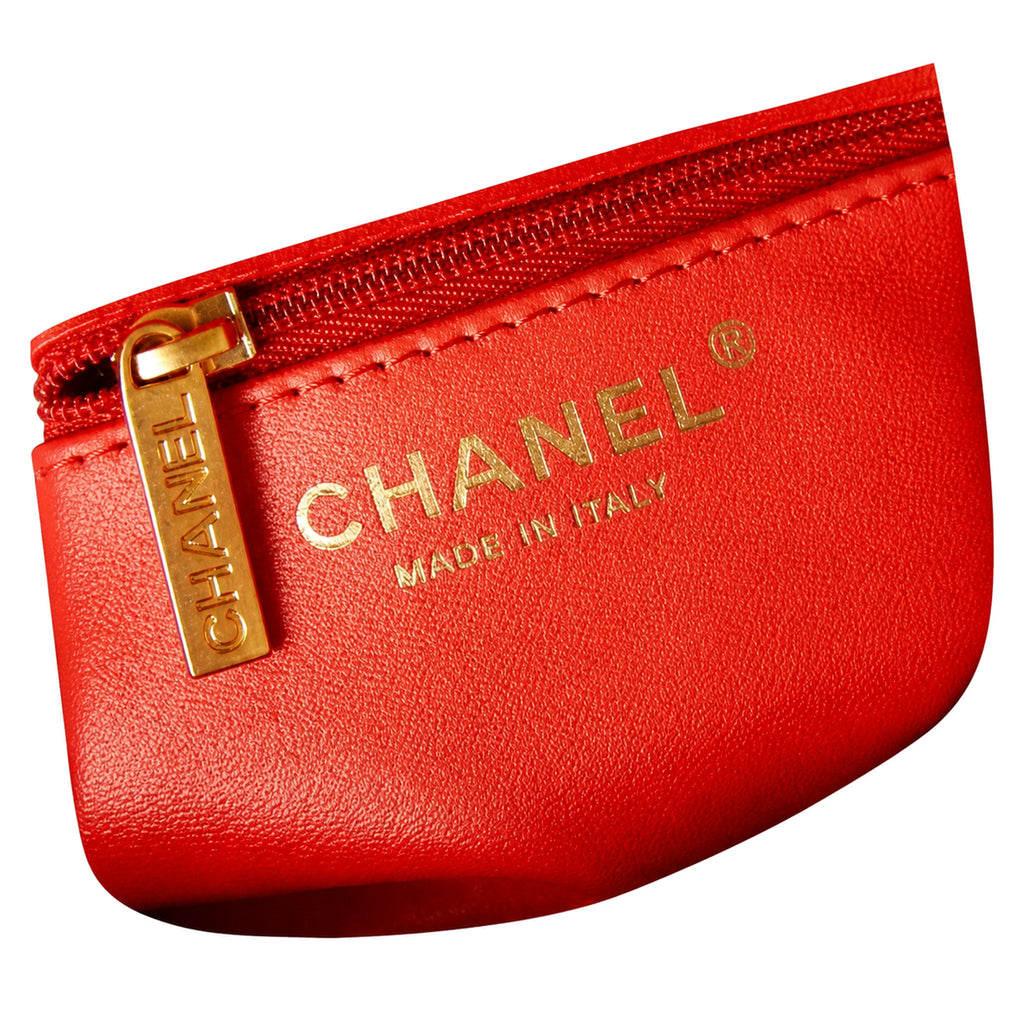 Chanel Coral Red Quilted Lambskin Mini Coco Handle Bag Gold Chain Made in Italy