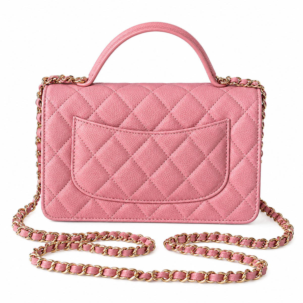 Chanel Mini Flap Bag with Top Handle Pink Caviar Leather Rose Gold Hardware 18.5cm
