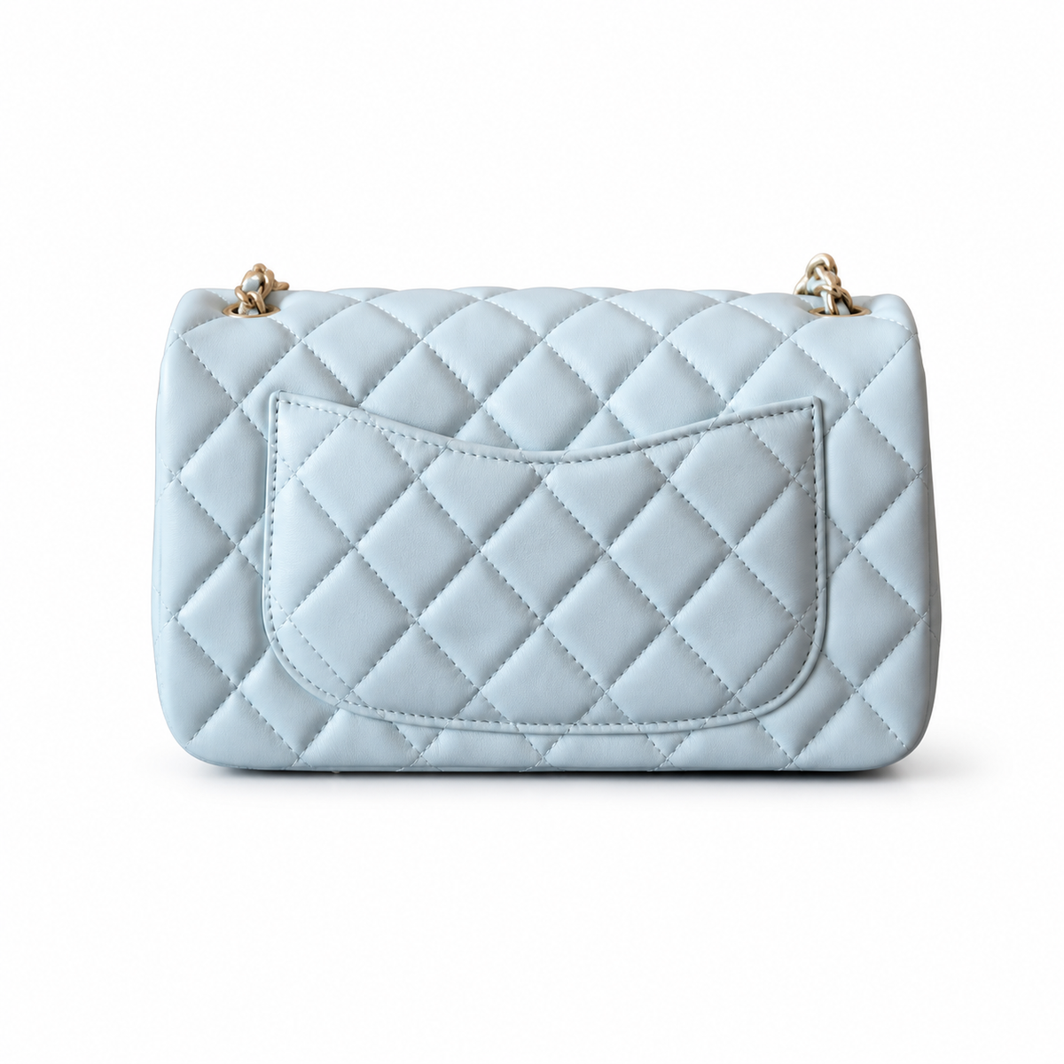Chanel Classic Mini Flap Bag Ice Blue Quilted Lambskin Gold CC Turn-Lock Chain 20cm
