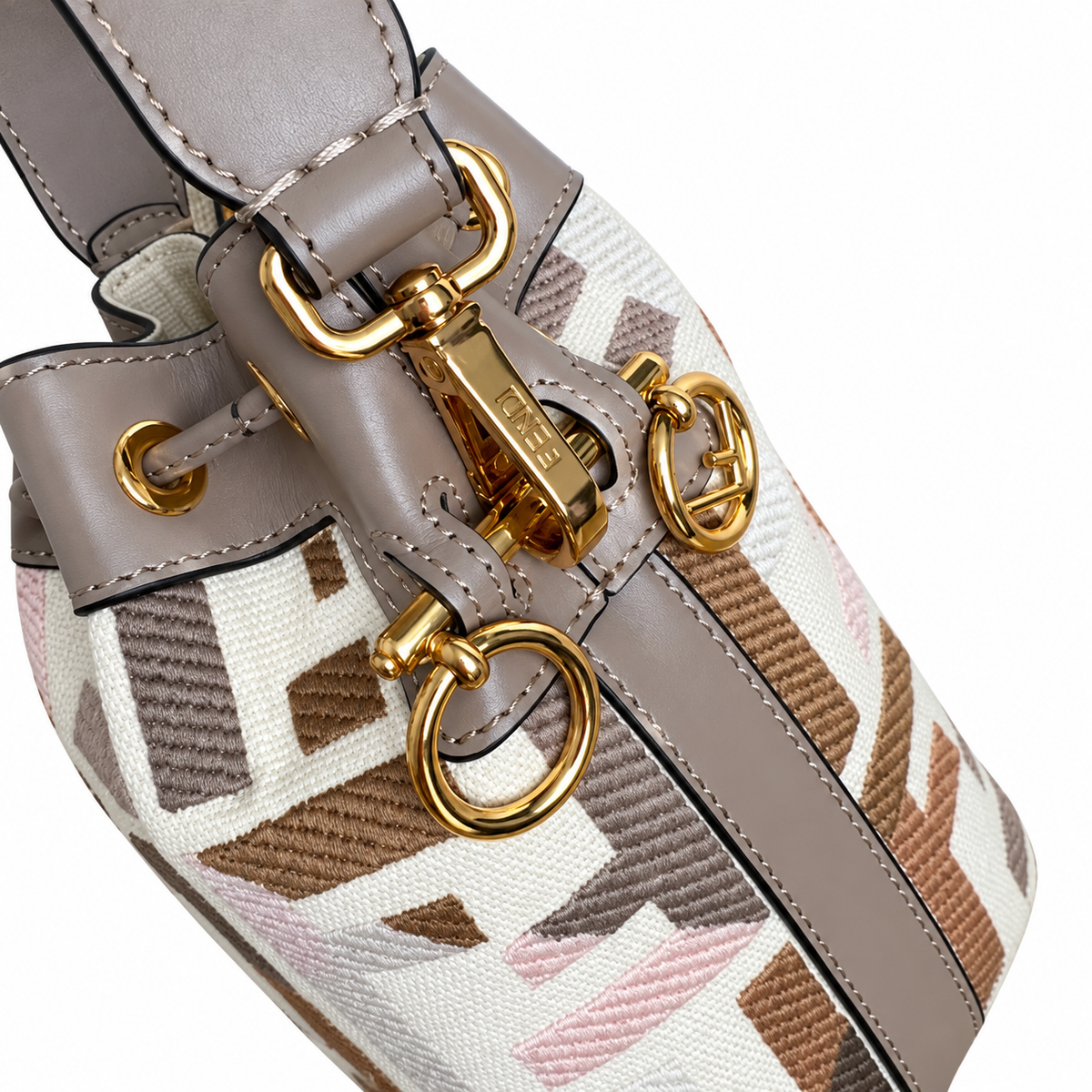 Fendi FF Mini Top Handle Bag – Jacquard Canvas & Leather Trim, Flap Closure, 12cm