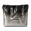 Chanel 22 Large Bag Black Silver Gradient Metallic Calfskin Silver Chain 35cm