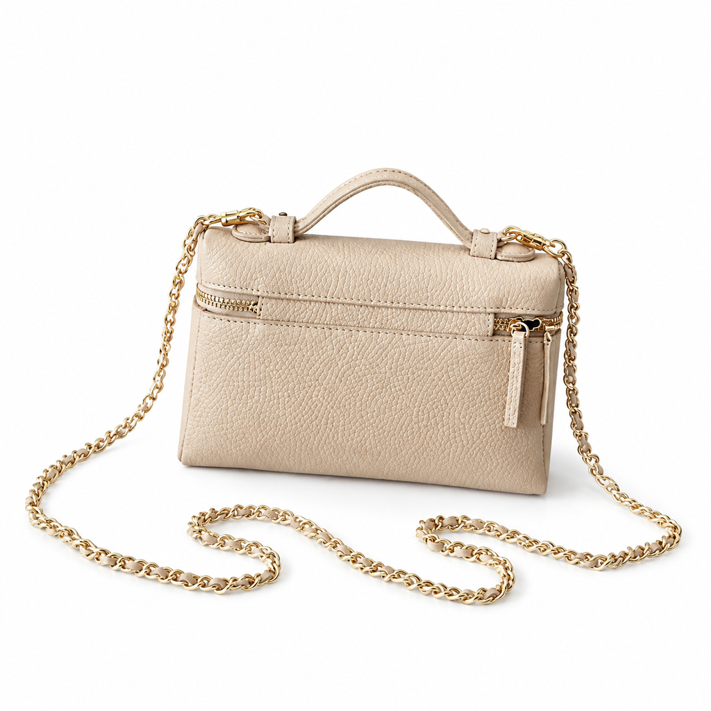 Chanel Cream Pebbled Leather Mini Top Handle Crossbody Bag Gold Chain