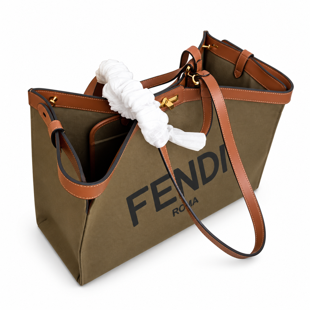 Fendi FF Logo Leather Open Top Shopper Tote Bag 40x12x29cm