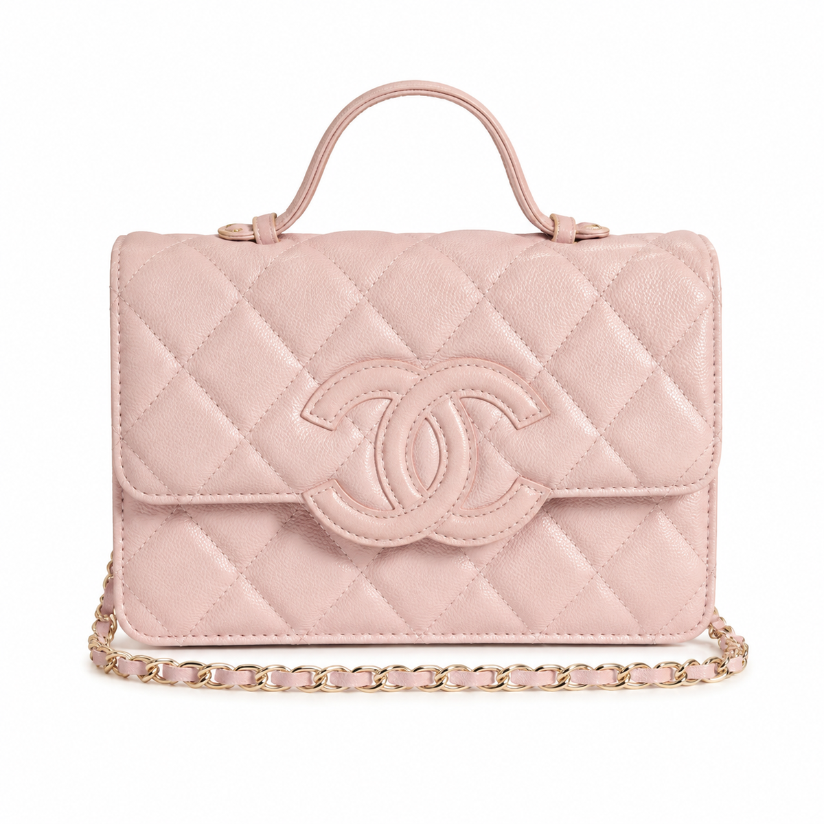 Chanel CC Filigree Quilted Leather Top Handle Crossbody Bag Pink Gold