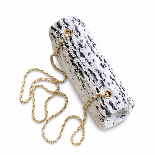 Chanel Black White Tweed Mini Flap Bag Gold Rope Chain CC Turn Lock