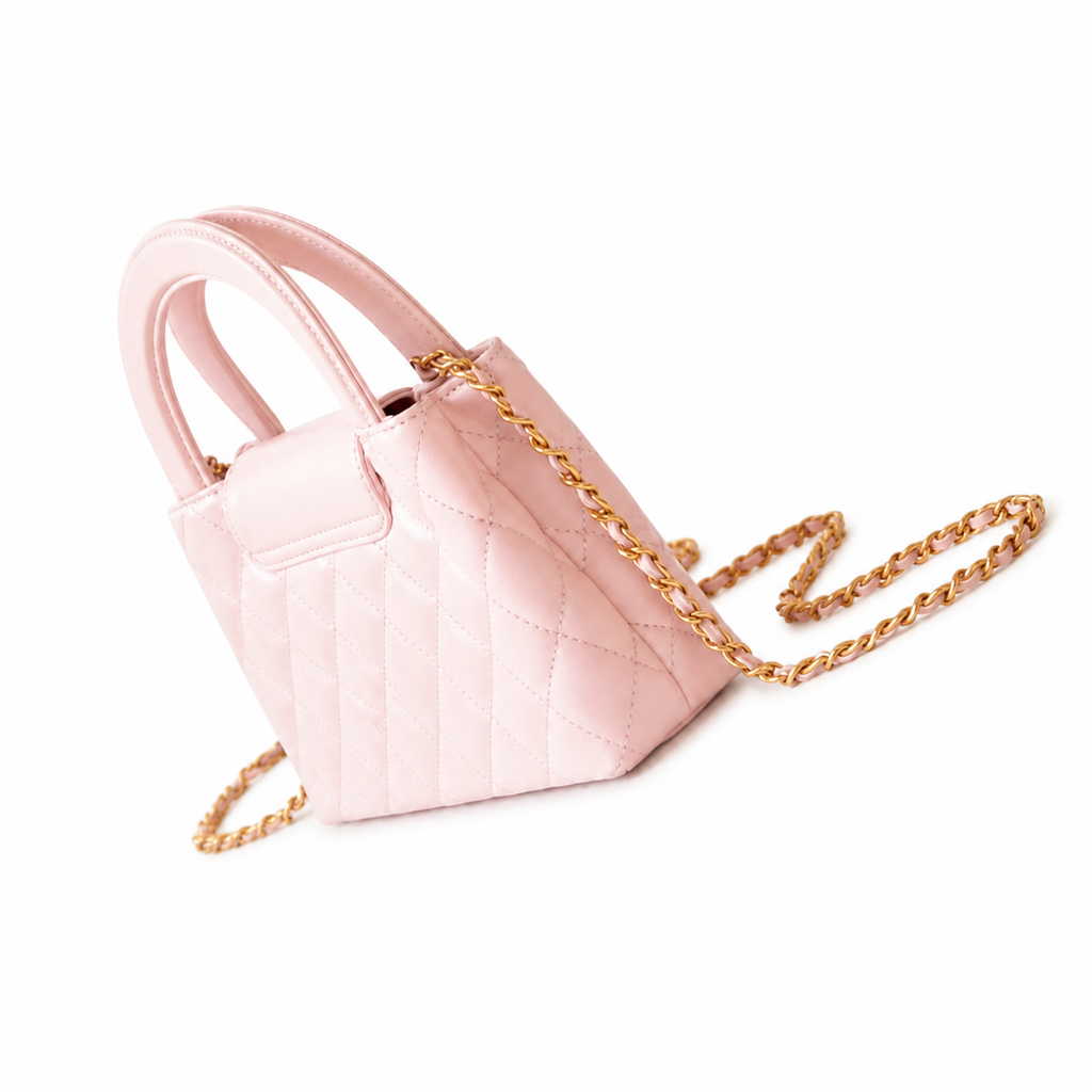 Chanel Baby Pink Quilted Lambskin Mini Coco Handle Bag Aged Gold Sculptural CC Chain