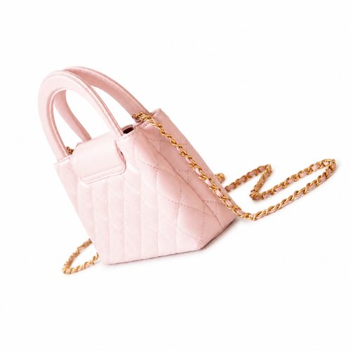 Chanel Baby Pink Quilted Lambskin Mini Coco Handle Bag Aged Gold Sculptural CC Chain