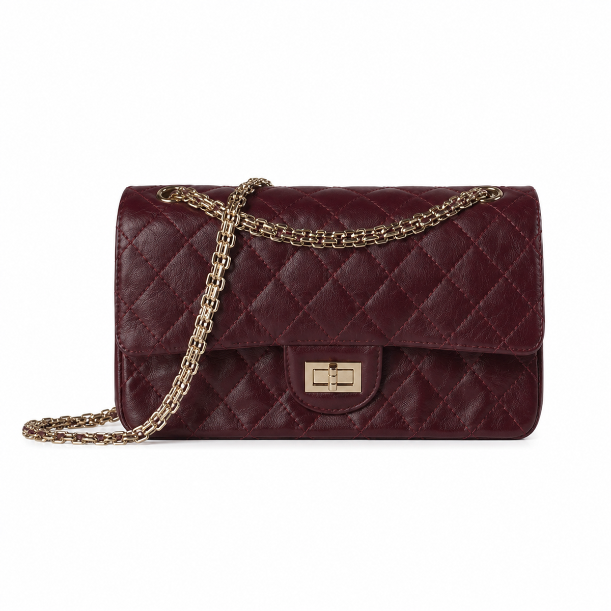 Chanel 2.55 Reissue 227 Burgundy Dark Wine Aged Distressed Calfskin Aged Gold Mademoiselle Lock Chain 24cm