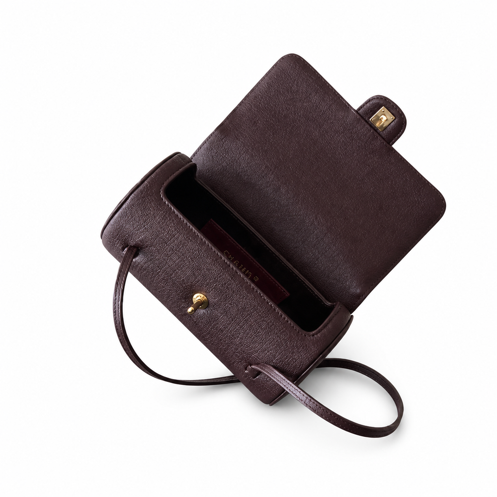 Chanel Vintage Cylinder Barrel Shoulder Bag Dark Brown Leather Gold CC Turn-Lock Slim Strap 22cm