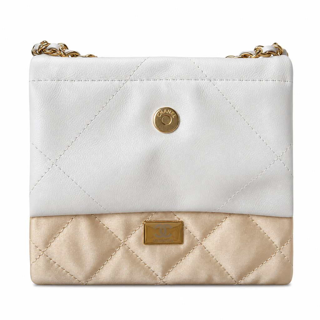 Chanel 2.55 Reissue Bicolor Bag White Lambskin Gold Metallic Mademoiselle Lock Gold Chain