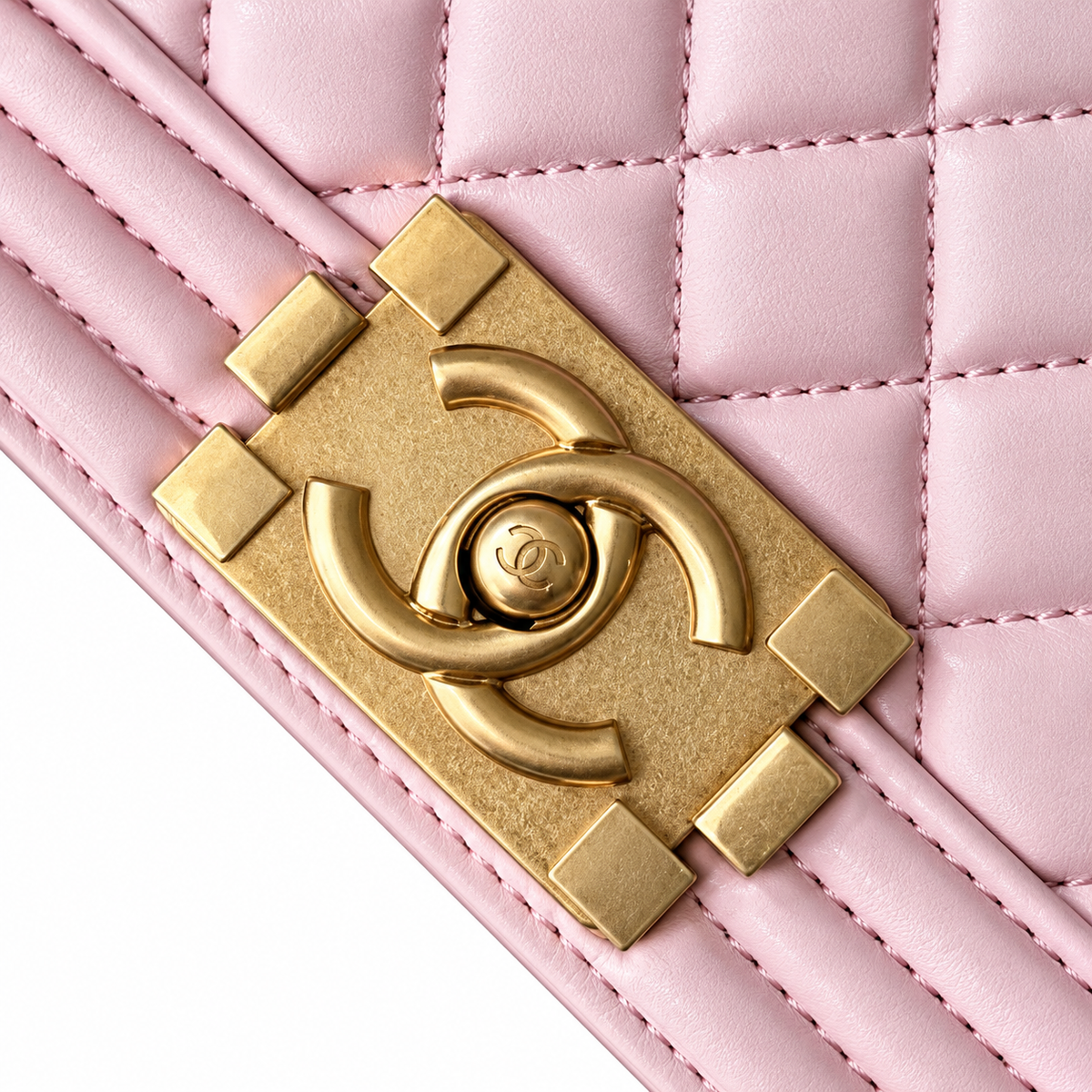 Chanel Boy Bag Small Light Pink Quilted Lambskin Aged Gold CC Turn-Lock Chunky Chain Crossbody 20cm