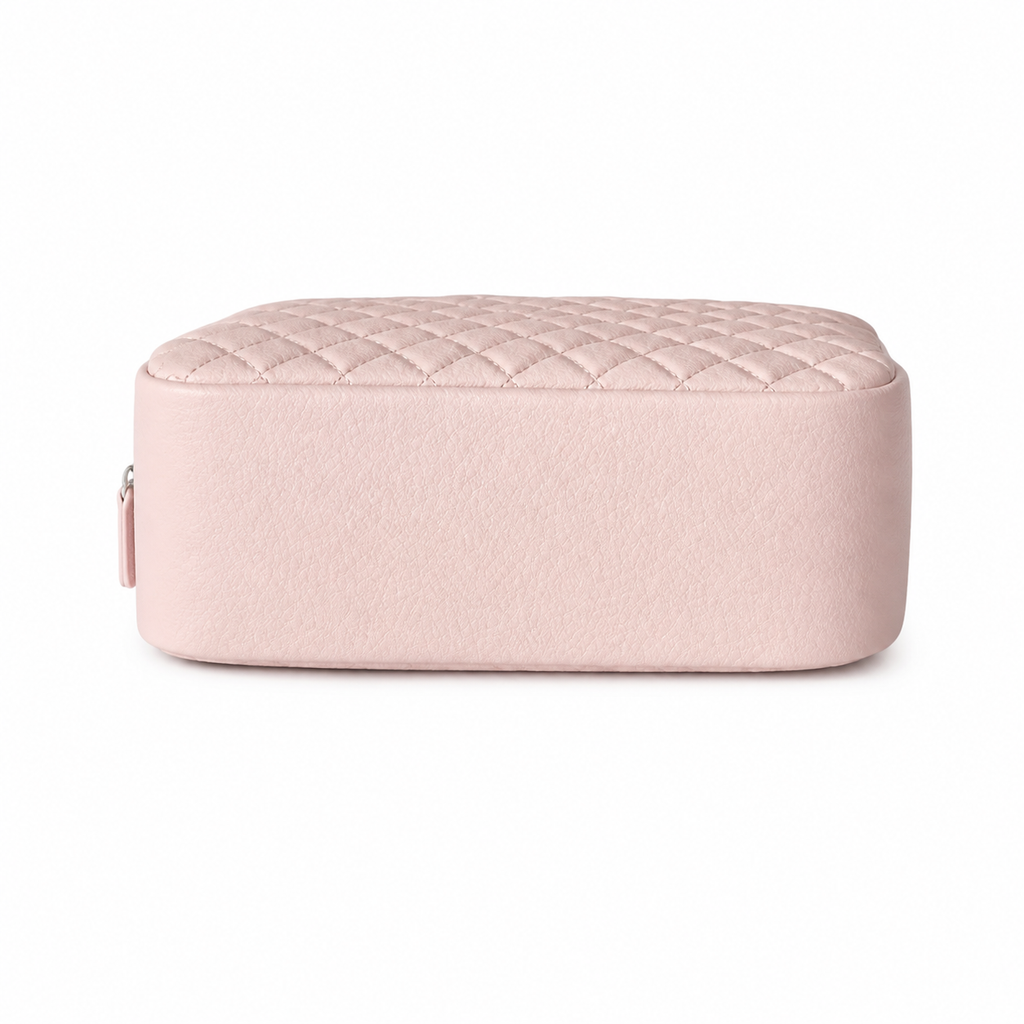 Chanel Light Pink Caviar Quilted Zip-Around Square Vanity Case Silver Zipper Silver Hardware 21cm