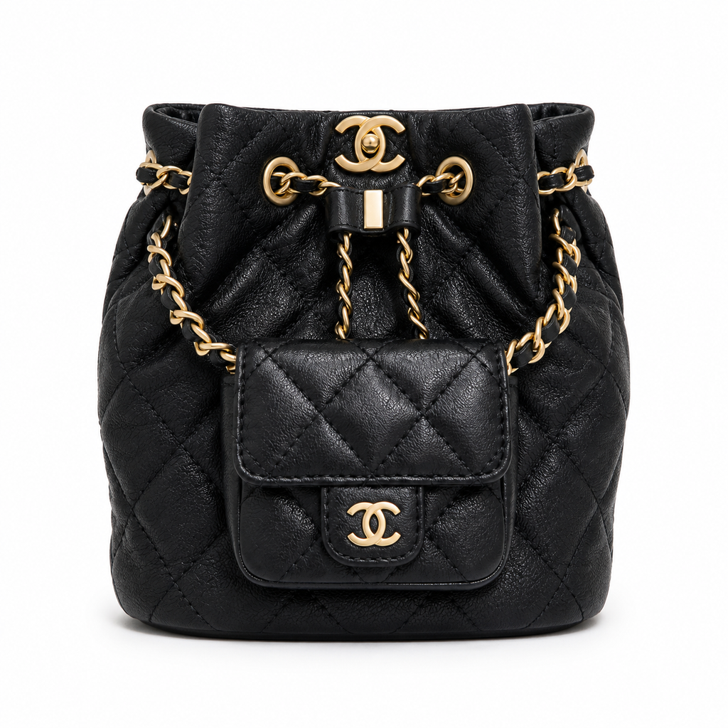 Chanel Black Quilted Leather Mini Duma Drawstring Backpack Gold CC Chain