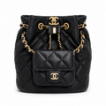 Chanel Black Quilted Leather Mini Duma Drawstring Backpack Gold CC Chain