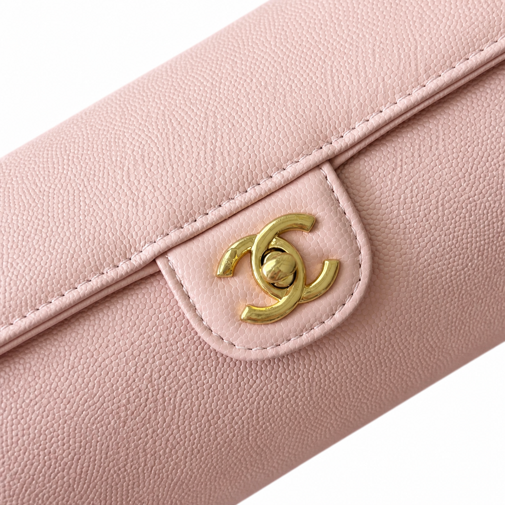 Chanel Vintage Cylinder Barrel Shoulder Bag Blush Pink Caviar Leather Gold CC Turn-Lock Slim Strap 20.5cm