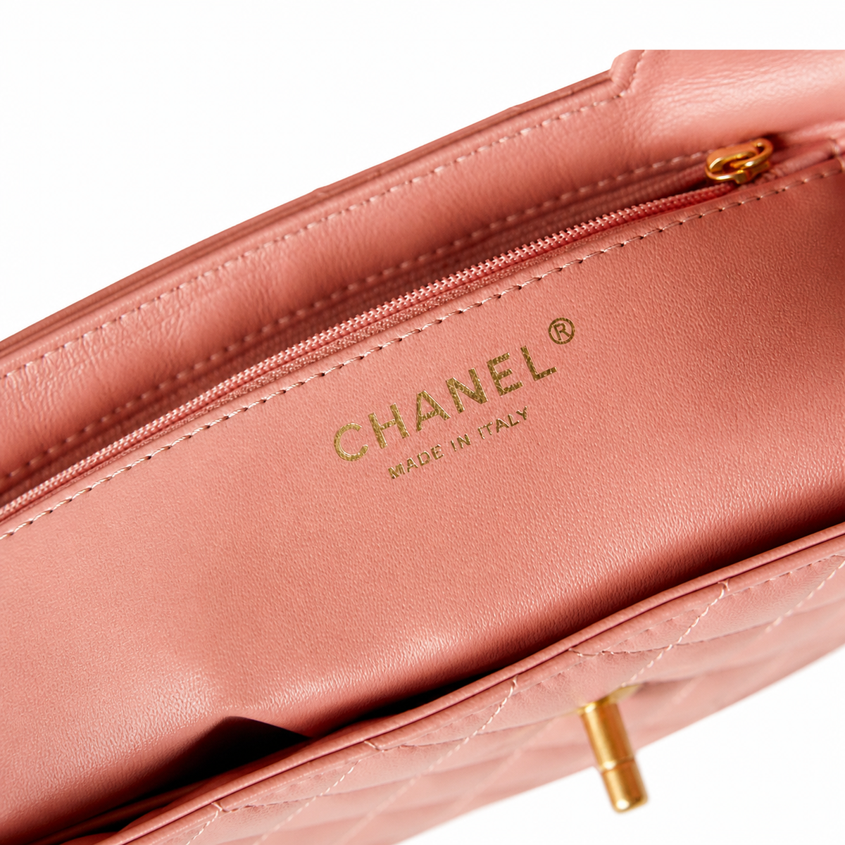 Chanel Blush Pink Quilted Lambskin Mini Coco Handle Bag Aged Gold Chain Made in Italy
