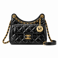 Chanel No.5 Charm Hobo Glazed Lambskin Black Gold 19cm