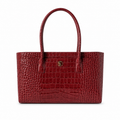 CHANEL Burgundy Croc-Embossed Leather Large Tote Bag CC Gold Badge