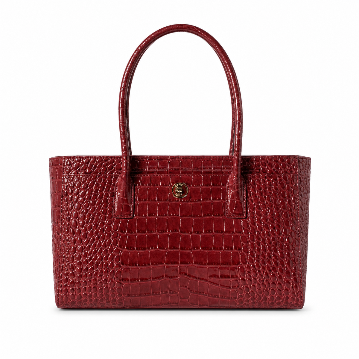 CHANEL Burgundy Croc-Embossed Leather Large Tote Bag CC Gold Badge