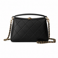 Chanel Top Handle Crossbody Bag | Black Quilted Lambskin Camellia Clasp Gold Chain | 23cm