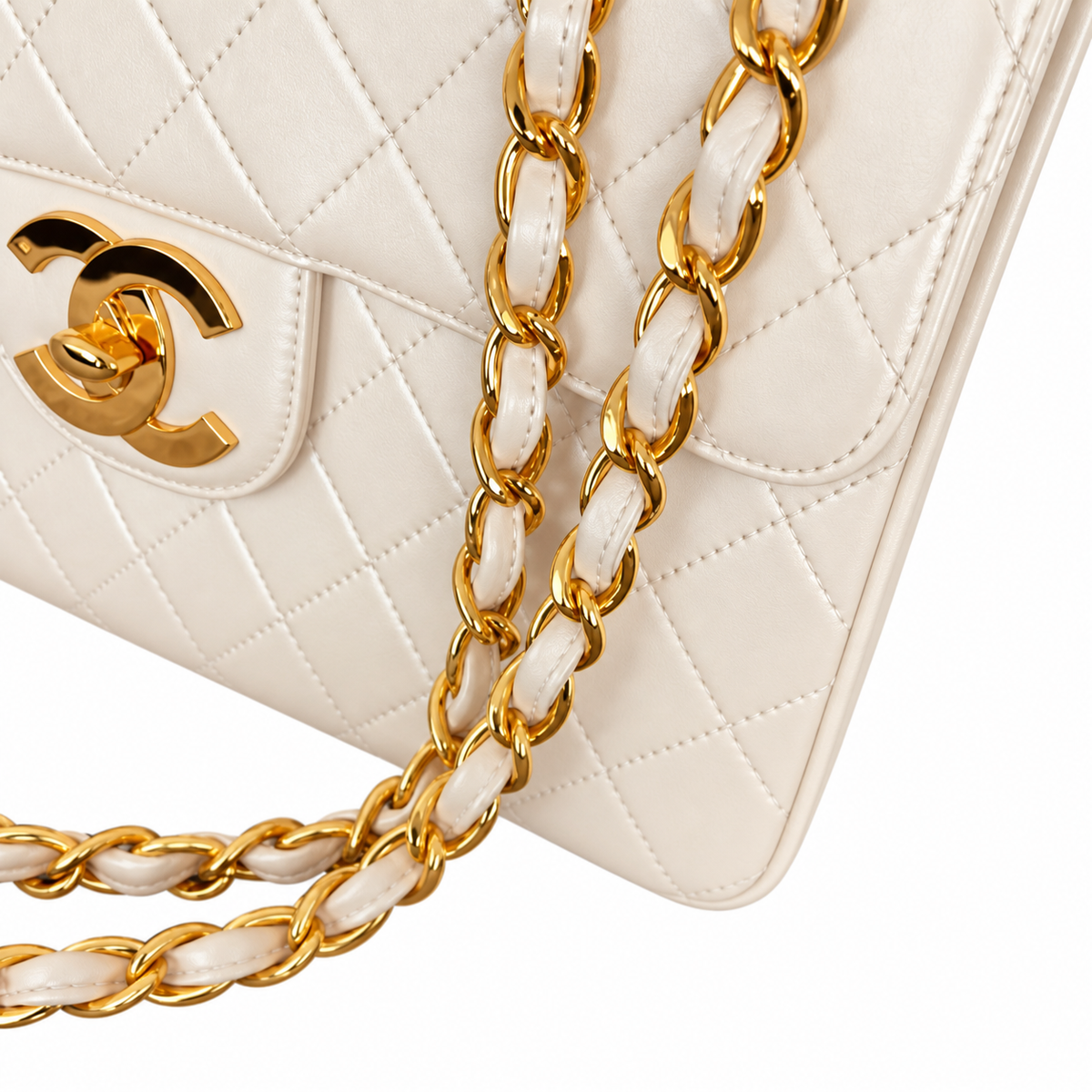 Chanel Classic Flap Bag | Ivory White Quilted Lambskin Gold CC Turn-Lock & Chain | Medium 30cm