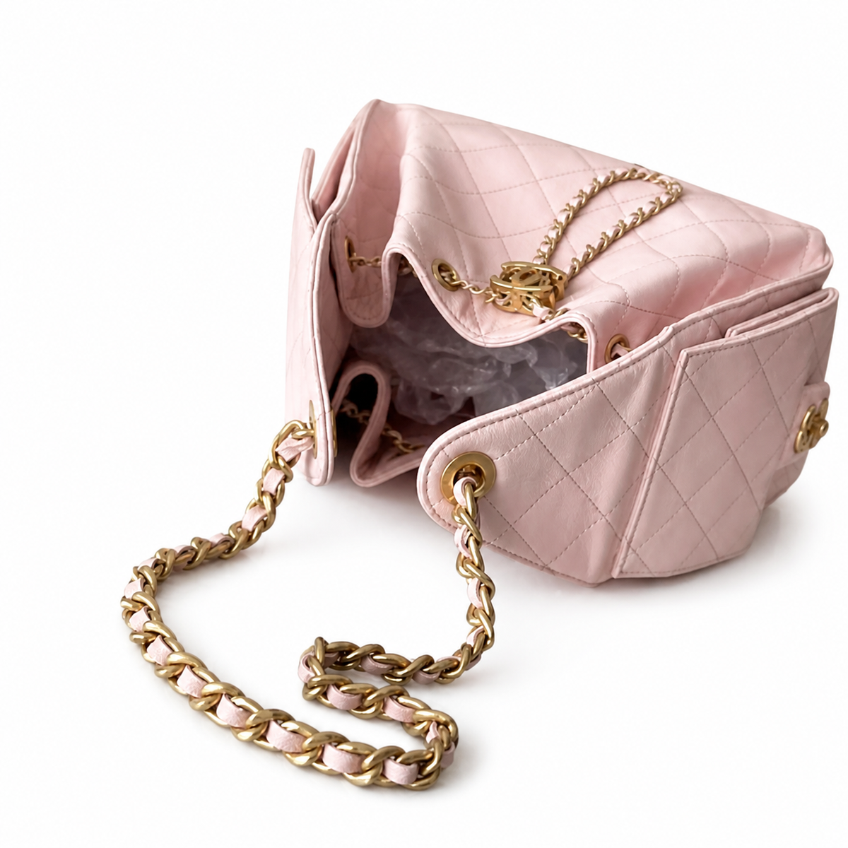 Chanel Classic Flap Medium Bag Pink Aged Calfskin Gold CC Hardware 30cm