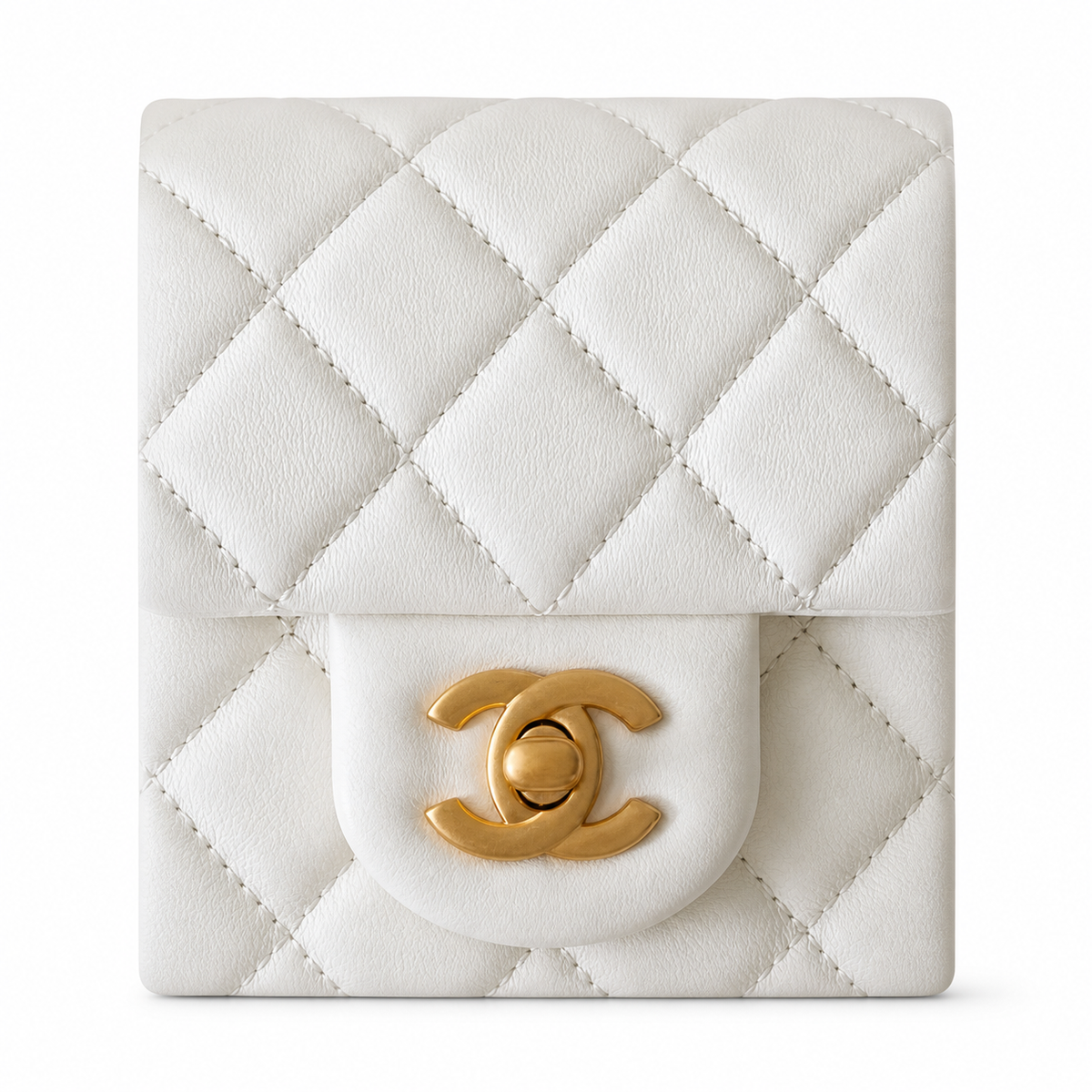 Chanel Classic Mini Square Flap Bag White Quilted Lambskin Antique Gold CC Turn-Lock Chain 20cm