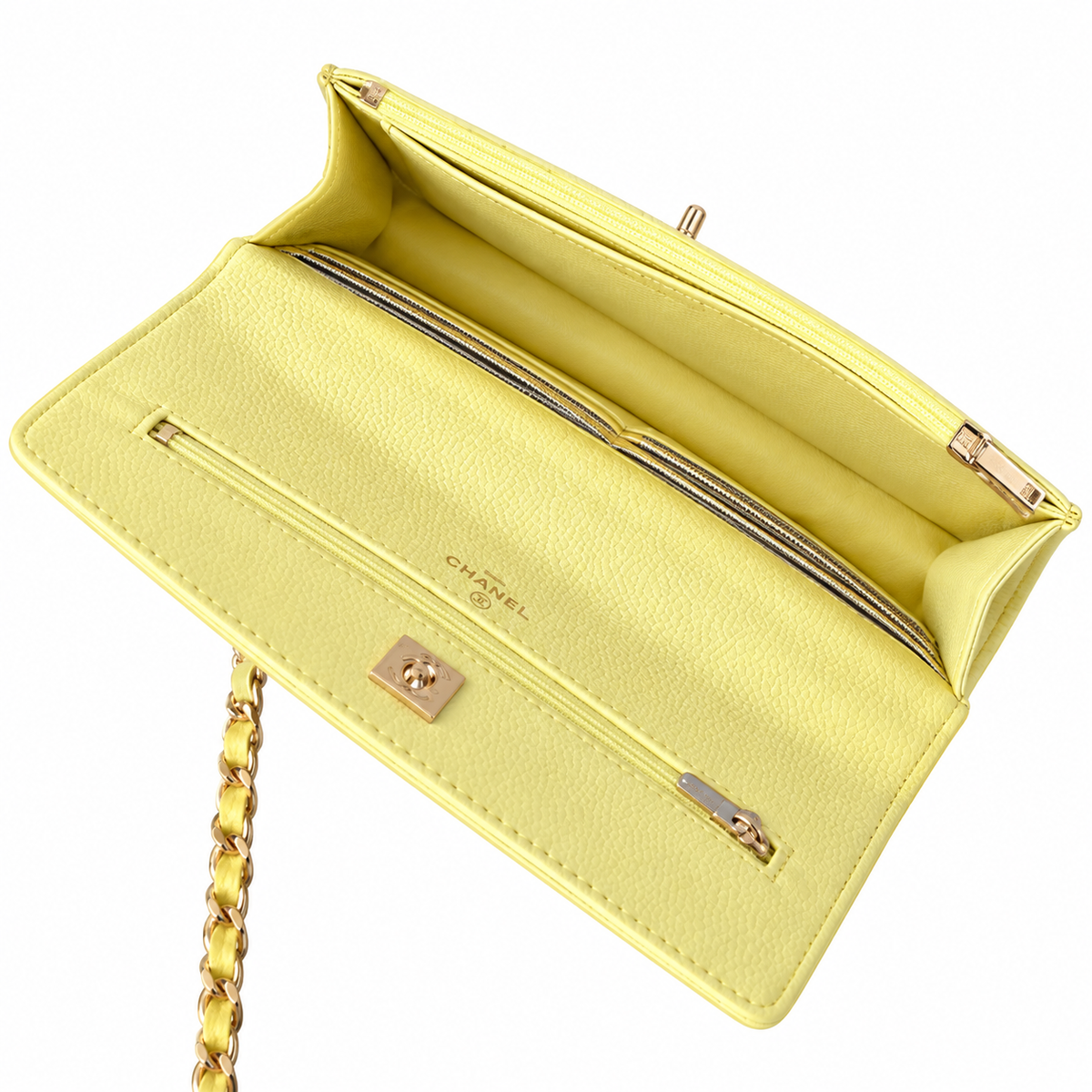 Chanel Classic Flap Mini Rectangle Lemon Yellow Caviar Leather Aged Gold CC Hardware 18.5cm
