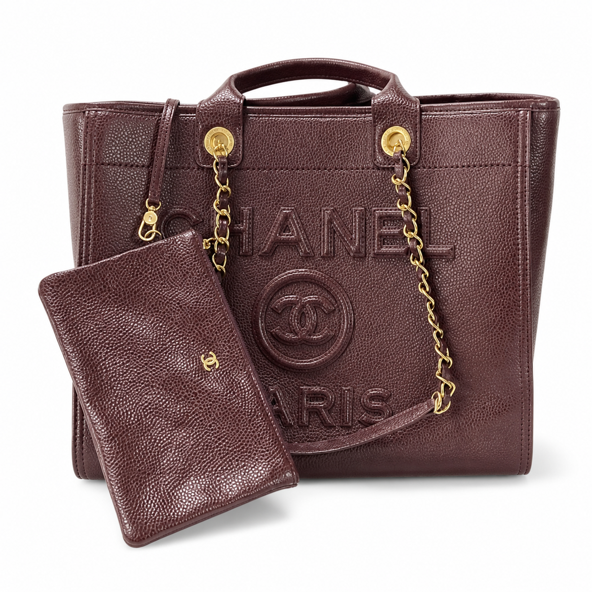 CHANEL Deauville Shopping Tote – Burgundy Caviar Leather Gold Hardware with Detachable CC Pouch 30×50×21cm