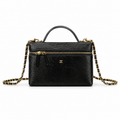 CHANEL Black Lizard-Embossed Leather Vanity Case Dual Zip Top Handle Chain Bag