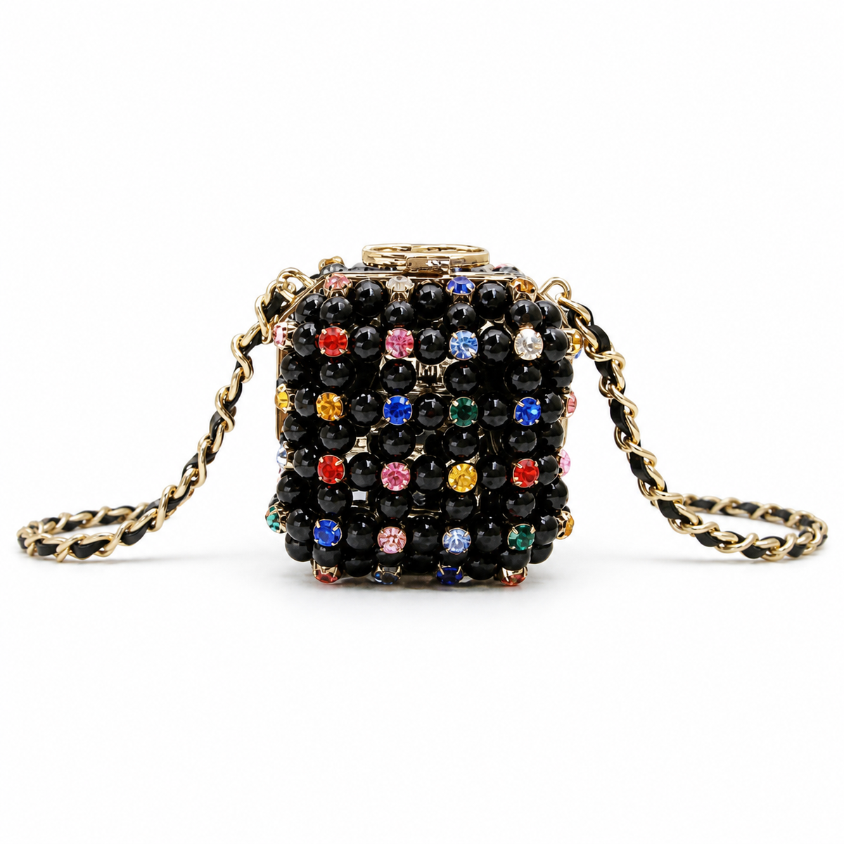 CHANEL Black Pearl Multicolor Crystal Minaudiere Evening Bag