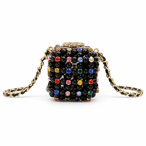 CHANEL Black Pearl Multicolor Crystal Minaudiere Evening Bag